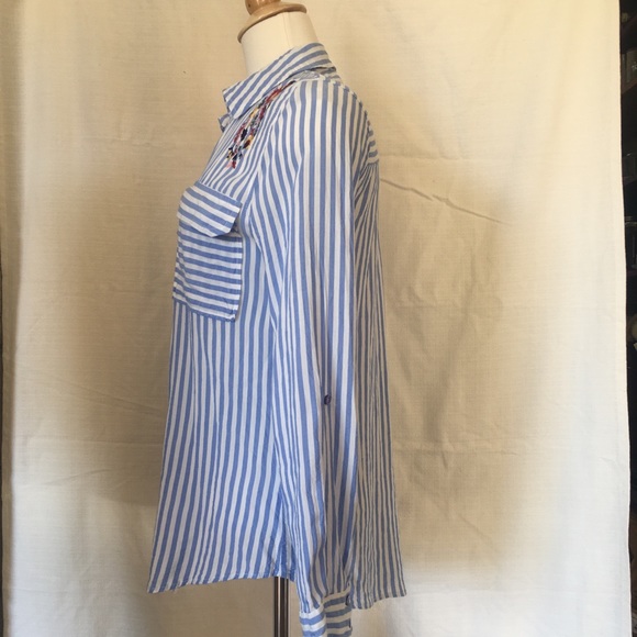 Sweet Wanderer - Long sleeve button up blue/white striped 100% rayon - L - Picture 3 of 4